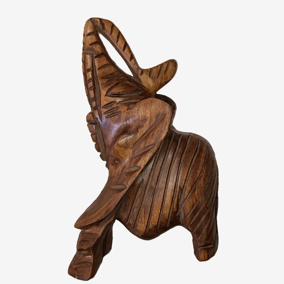 Unique carved 6" tall wood elephant - Picture 1 of 3